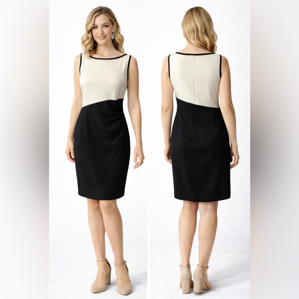 Chaps Black Ivory Stretch Sheath Dress 8 Career Church Stretch Washable